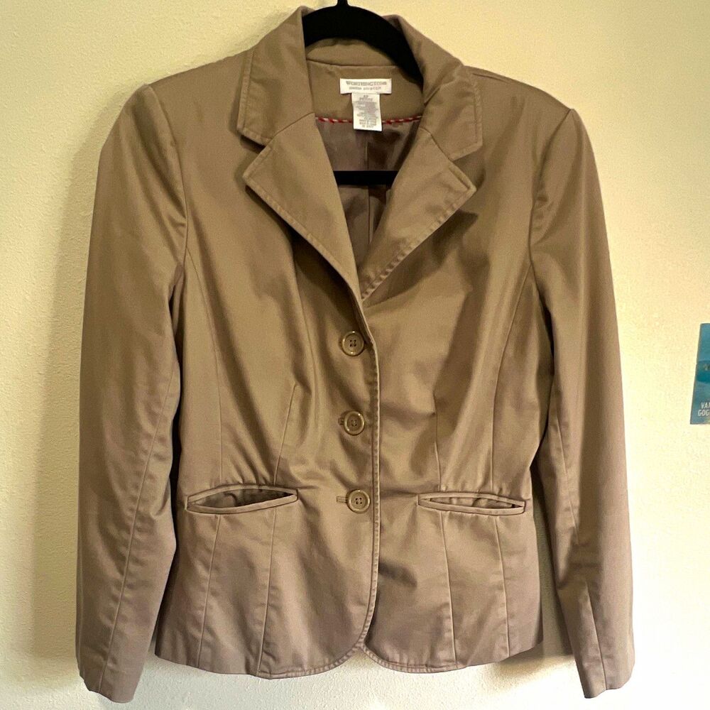 Worthington Petite 6P Beige Blazer Jacket Lined Pockets Button Gilmore Girls
